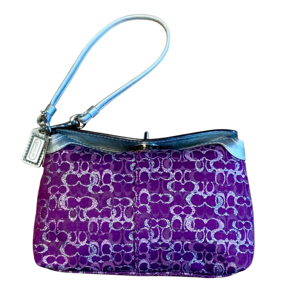 Coach Signature C Shimmery Purple Pochette / Wristlet / small bag convertible